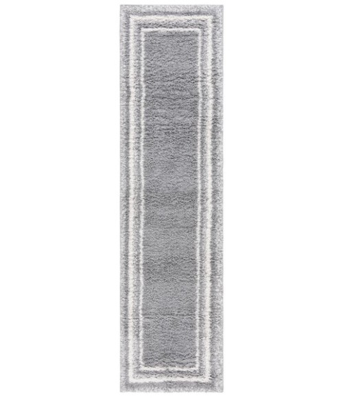 Safavieh Border & Stripe Shag BSP251 Grey / Ivory 2'-2" X 8' Runner Area Rug