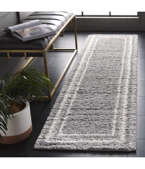 Safavieh Border & Stripe Shag BSP251 Grey / Ivory 2'-2" X 8' Runner Area Rug