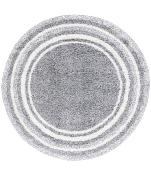 Safavieh Border & Stripe Shag BSP251 Grey / Ivory 6'-7" X 6'-7" Round Area Rug