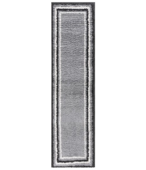 Safavieh Border & Stripe Shag BSP251 Grey / Black 2'-2" X 8' Runner Area Rug