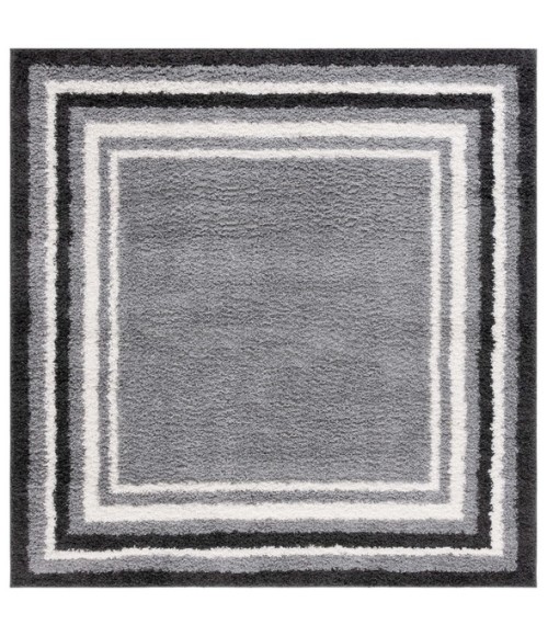 Safavieh Border & Stripe Shag BSP251 Grey / Black 6'-7" X 6'-7" Square Area Rug