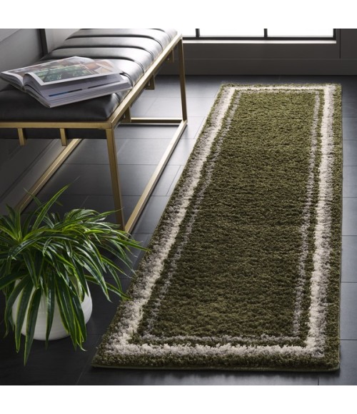 Safavieh Border & Stripe Shag BSP251 Green 2'-2" X 8' Runner Area Rug
