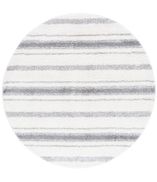 Safavieh Border & Stripe Shag BSP252 Ivory / Grey 6'-7" X 6'-7" Round Area Rug