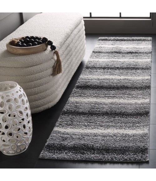 Safavieh Border & Stripe Shag BSP252 Grey / Black 2'-2" X 8' Runner Area Rug