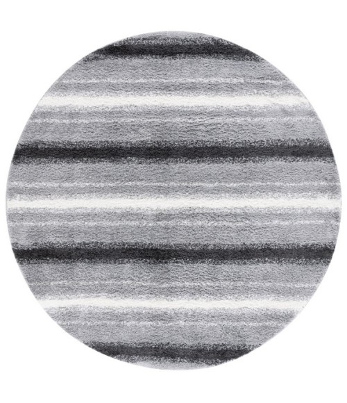 Safavieh Border & Stripe Shag BSP252 Grey / Black 6'-7" X 6'-7" Round Area Rug