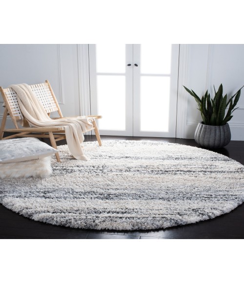 Safavieh Fontana Shag  Ivory / Grey FNT842 6 ft. 7 in. X 6 ft. 7 in. Round Rug