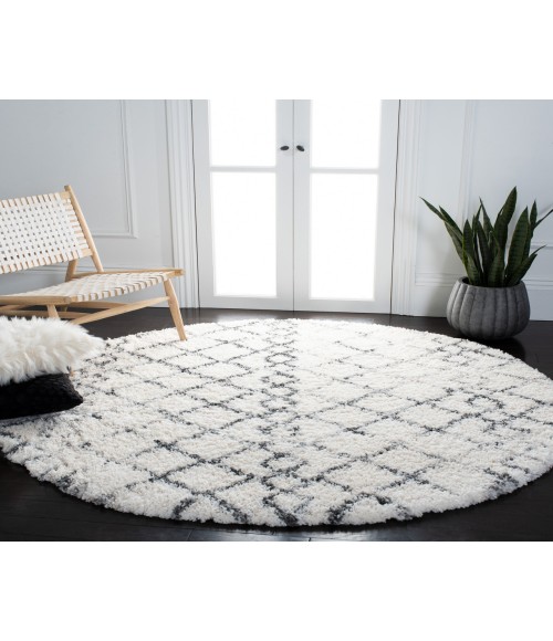 Safavieh Fontana Shag Ivory / Grey Rug FNT845 3 ft. X 3 ft. Round - Rugs Town Safavieh Fontana Shag Ivory / Grey FNT845 3 ft. X 3 ft. Round Rug
