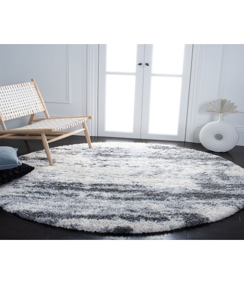 Safavieh Fontana Shag  Grey / Ivory FNT853 8 ft. X 8 ft. Round Rug