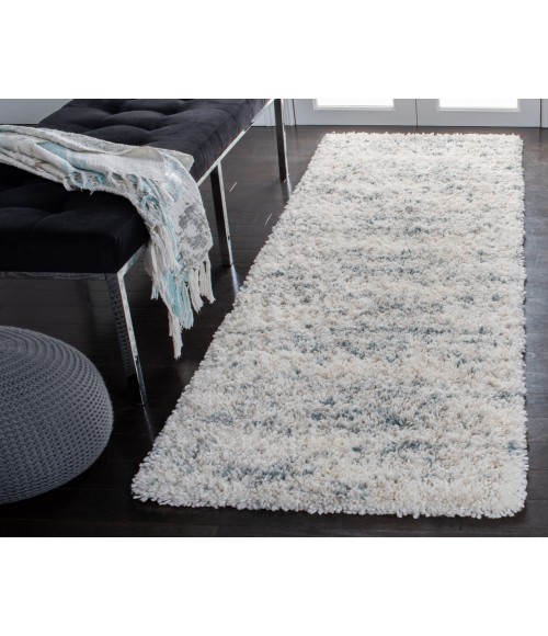 Safavieh Fontana Shag  Ivory / Teal FNT873 2 ft. 3 in. X 12 ft. Runner Rug