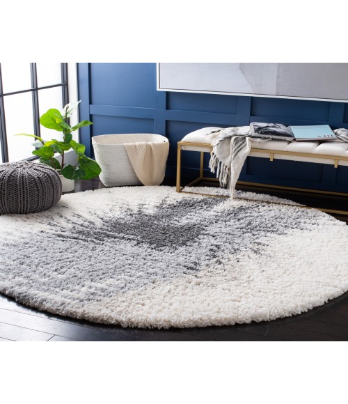 Safavieh Fontana Shag Grey / Ivory Rug FNT894 5 ft. 3 in. X 5 ft. 3 in. Round - Rugs Town Safavieh Fontana Shag Grey / Ivory FNT894 5 ft. 3 in. X 5 ft. 3 in. Round Rug