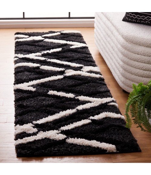 Safavieh Hi-Lo Shag Charcoal / Ivory HLS206 2 ft. 2 in. X 8 ft. Runner Rug