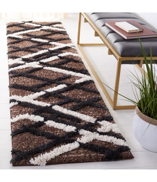 Safavieh Hi-Lo Shag Brown / Ivory Charcoal HLS206 2 ft. 2 in. X 8 ft. Runner Rug