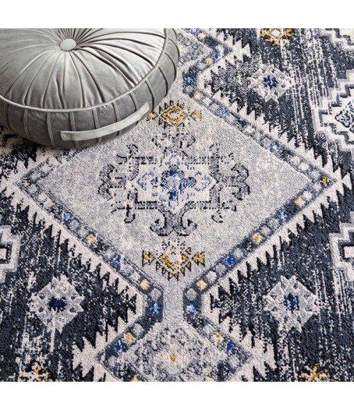 Safavieh Odyssey Dark Grey / Blue Gold ODY858 6 ft. 7 in. X 6 ft. 7 in. Square Rug