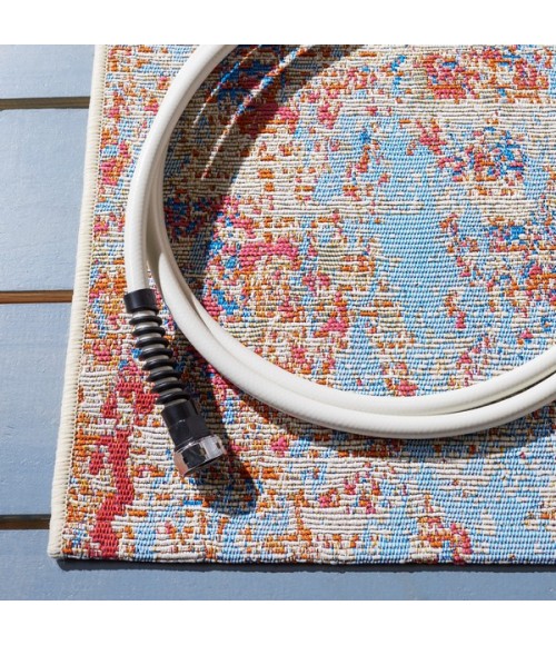 Safavieh Summer Ivory / Light Blue Rug SMR451 6 ft. 6 in. X 9 ft. 4 in. Rectangle - Rugs Town Safavieh Summer Ivory / Light Blue SMR451 6 ft. 6 in. X 9 ft. 4 in. Rectangle Rug