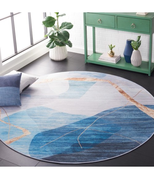 Safavieh Tacoma Blue / Gold Rug TAC836 6 ft. X 6 ft. Round - Rugs Town Safavieh Tacoma Blue / Gold TAC836 6 ft. X 6 ft. Round Rug