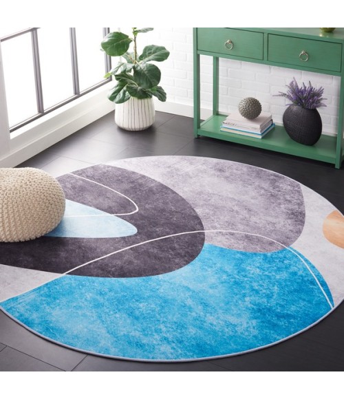Safavieh Tacoma Dark Grey / Turquoise TAC837 6 ft. X 6 ft. Round Rug