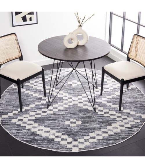Safavieh Alamo Area Rug ALM717H-7R Safavieh Alamo ALM717 Charcoal / Ivory 6'-7" X 6'-7" Round Area Rug