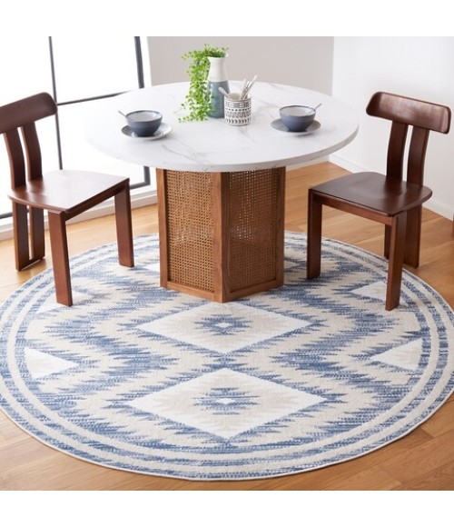 Safavieh Alamo Area Rug ALM737M-7R Safavieh Alamo ALM737 Ivory / Blue 6'-7" X 6'-7" Round Area Rug