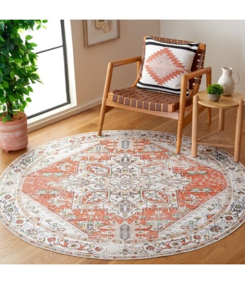 Safavieh Arizona ARZ120 Ivory / Rust 6' X 6' Round Area Rug