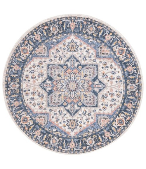 Safavieh Astoria ASA404 Blue / Rust 6'-7" X 6'-7" Round Area Rug