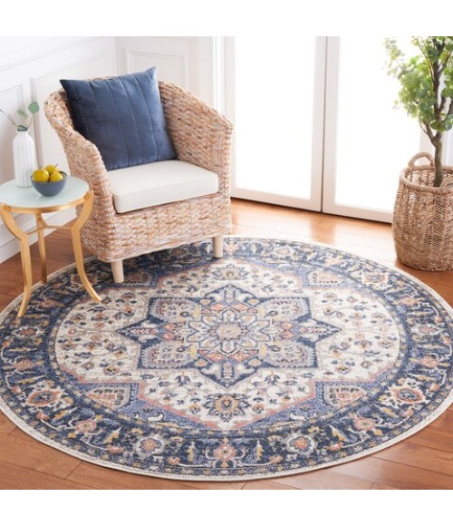 Safavieh Astoria ASA404 Blue / Rust 6'-7" X 6'-7" Round Area Rug