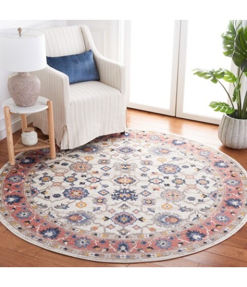 Safavieh Astoria ASA408 Ivory / Rust 6'-7" X 6'-7" Round Area Rug