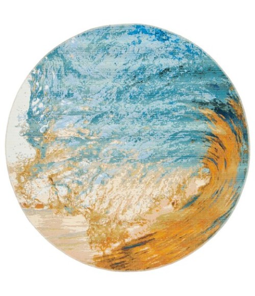 Safavieh Barbados BAR510 Blue / Gold 8' X 8' Round Area Rug