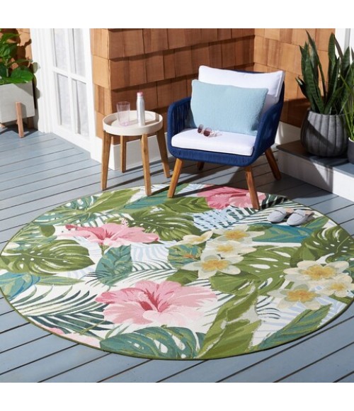 Safavieh Barbados BAR516 Green / Pink 8' X 8' Round Area Rug
