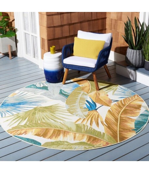 Safavieh Barbados BAR520 Gold / Green 5'-3" X 5'-3" Round Area Rug