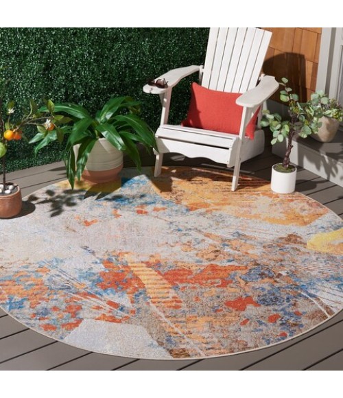 Safavieh Barbados BAR536 Blue / Rust 6'-6" X 6'-6" Round Area Rug