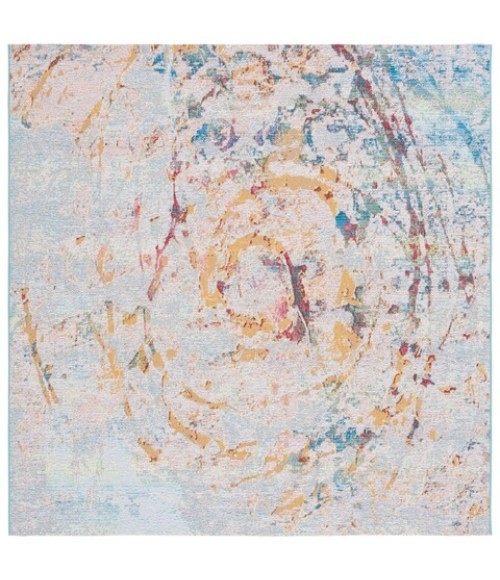 Safavieh Barbados BAR538 Light Blue / Yellow Rust 6'-6" x 6'-6"Square Square Area Rug