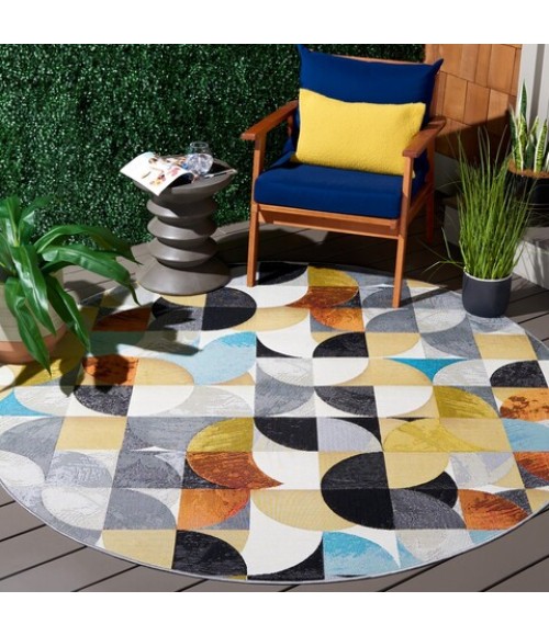 Safavieh Barbados BAR539 Ivory Black / Blue Rust 6'-6" X 6'-6" Round Area Rug