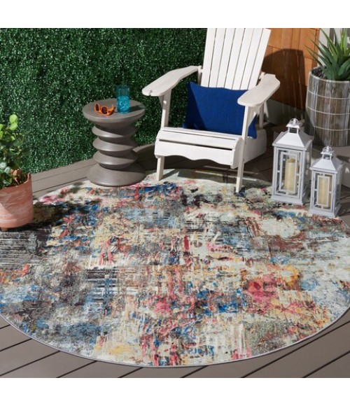 Safavieh Barbados BAR544 Green Ivory / Black Rust 6'-6" X 6'-6" Round Area Rug