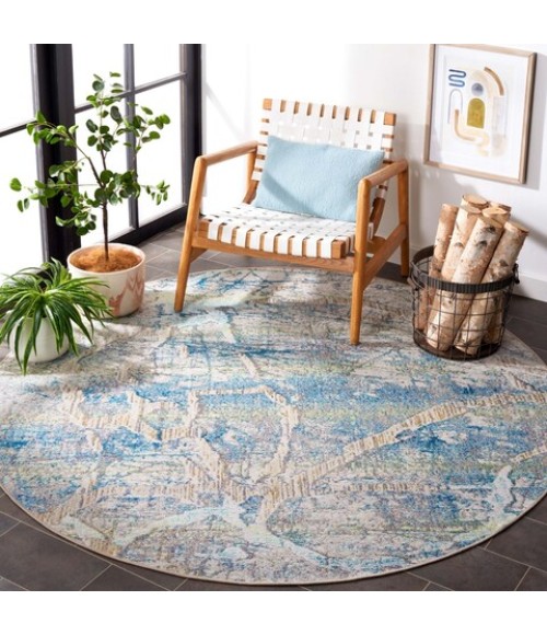 Safavieh Barbados BAR548 Ivory Blue / Green 6'-6" X 6'-6" Round Area Rug