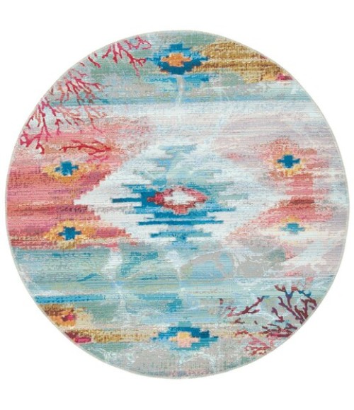 Safavieh Barbados BAR554 Light Blue / Pink 6'-6" X 6'-6" Round Area Rug