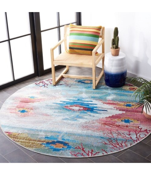Safavieh Barbados BAR554 Light Blue / Pink 6'-6" X 6'-6" Round Area Rug