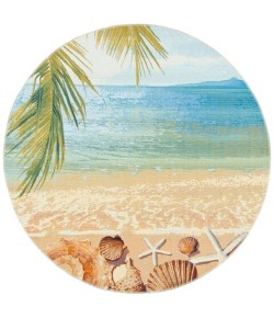 Safavieh Barbados BAR555 Gold / Blue 5'-3" X 5'-3" Round Area Rug