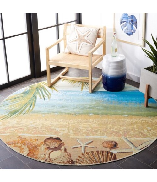 Safavieh Barbados BAR555 Gold / Blue 5'-3" X 5'-3" Round Area Rug