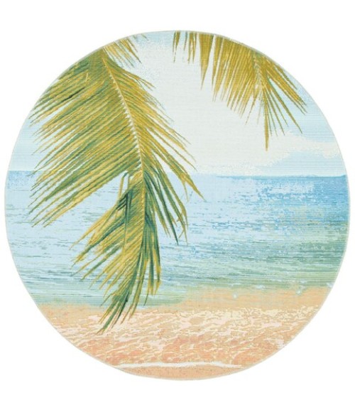 Safavieh Barbados BAR560 Gold / Blue 8' X 8' Round Area Rug