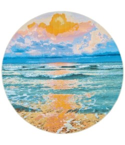 Safavieh Barbados BAR581 Gold / Blue 6'-6" X 6'-6" Round Area Rug