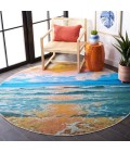 Safavieh Barbados BAR581 Gold / Blue 6'-6" X 6'-6" Round Area Rug