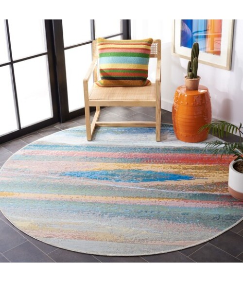 Safavieh Barbados BAR585 Light Blue / Pink 5'-3" X 5'-3" Round Area Rug