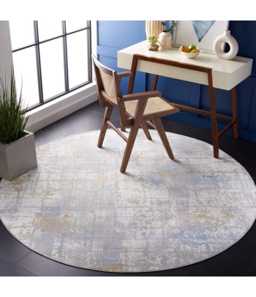 Safavieh Bayside BAY122 Grey / Ivory Blue 6'-7" X 6'-7" Round Area Rug