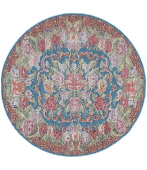 Safavieh Besarabian BES220 Blue / Sage Rust 6'-7" X 6'-7" Round Area Rug