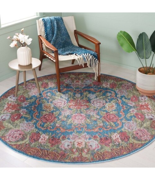 Safavieh Besarabian BES220 Blue / Sage Rust 6'-7" X 6'-7" Round Area Rug