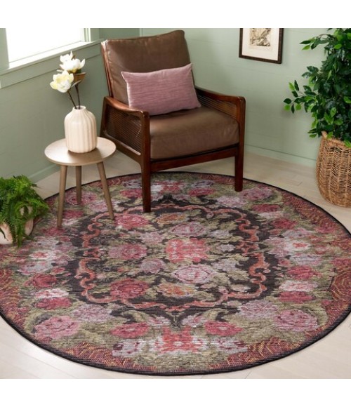 Safavieh Besarabian BES220 Black / Sage Rust 6'-7" X 6'-7" Round Area Rug