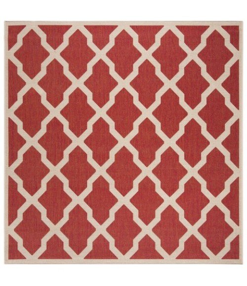 Safavieh Beach House BHS122 Red / Creme 6'-7" X 6'-7" Square Area Rug