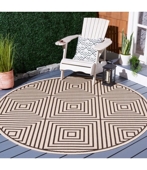 Safavieh Beach House BHS123 Creme / Brown 6'-7" X 6'-7" Round Area Rug