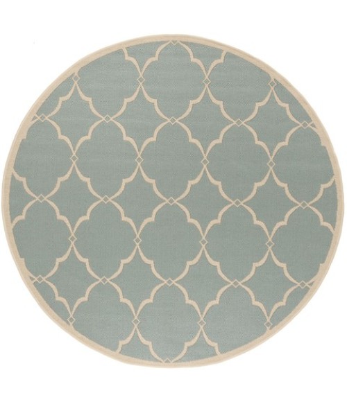 Safavieh Beach House BHS125 Aqua / Cream 6'-7" X 6'-7" Round Area Rug
