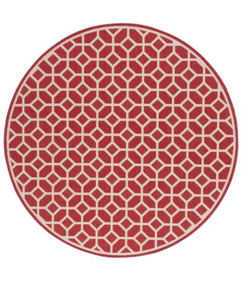 Safavieh Beach House BHS127 Red / Creme 6'-7" X 6'-7" Round Area Rug
